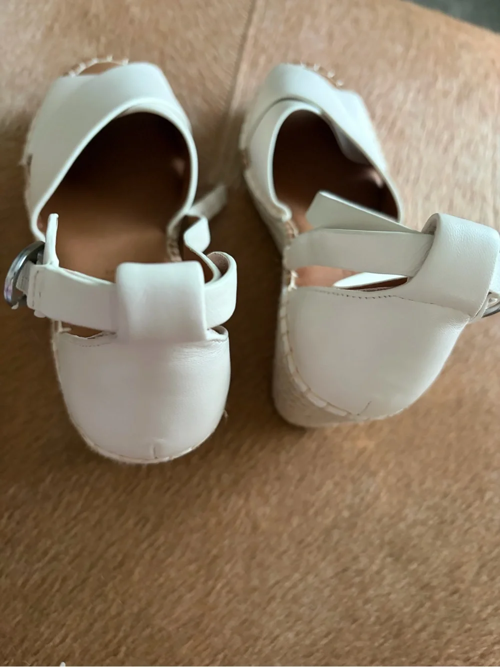 gentle souls White Leather Crisscross Espadrille Wedge Sandals